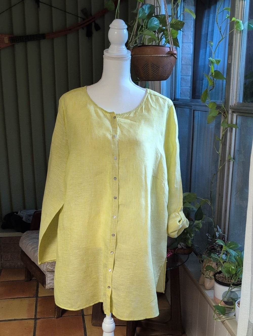 Tahari Long Sleeve Button Down Linen Top.